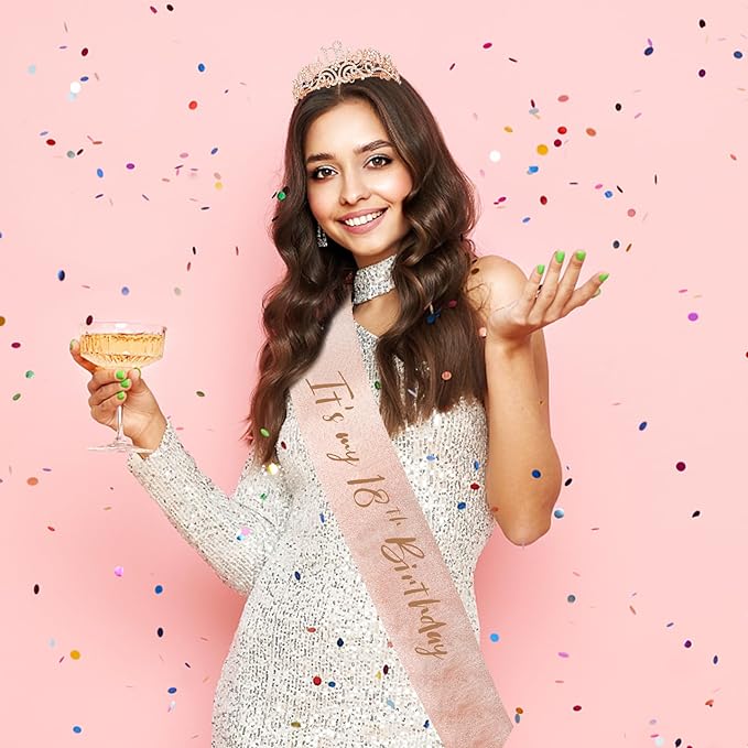 Semato 18th Birthday Decorations - Glitter Crown & Sash Kit for Her, Happy Birthday Tiara & Party Favors
