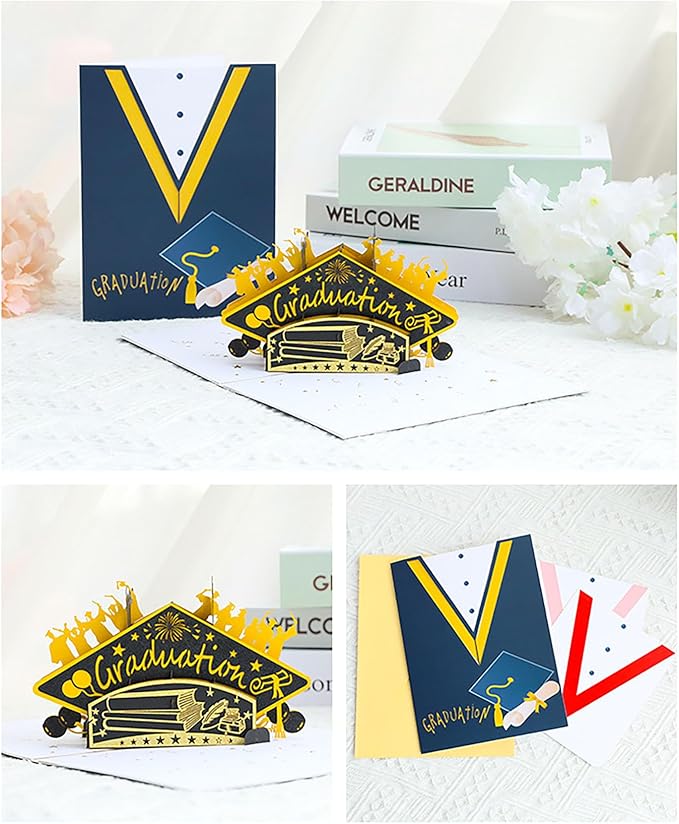 Graduation Pop Up Card – 3D Graduation Cap Greeting Card with Envelope & Blank Note – Handmade Congratulations Card for College, High School, or University – Gift for Him, Her, Class of 2025
