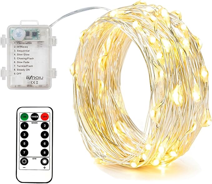 BXROIU 4 Pack Battery Operated Fairy String Lights, 8 Modes 5M Silver Wire with Remote & Timer - 50 LEDs Waterproof for Bedroom, Wedding, Christmas, Party Decorations