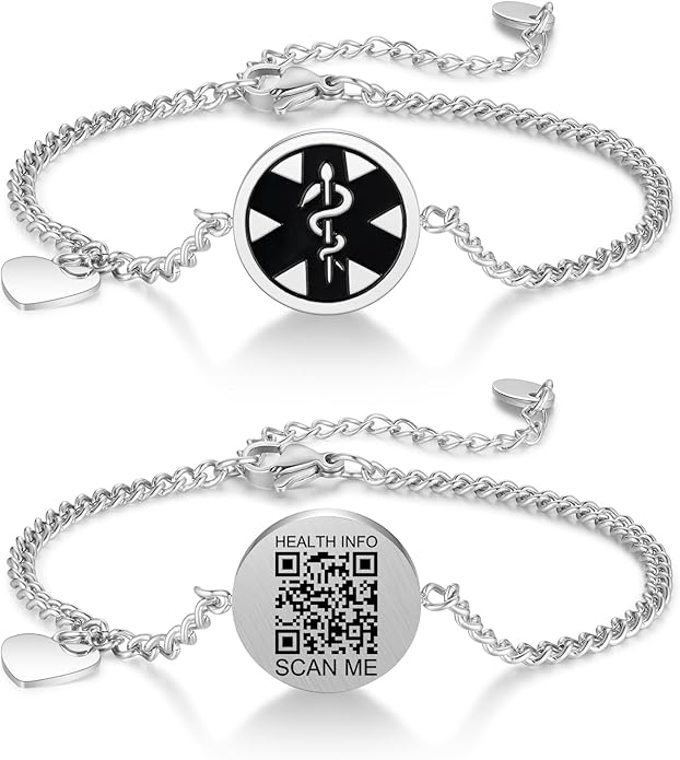 Upgraded Medical Bracelets Men Women with QR Code Medical Alert ID Bracelets - Titanium Steel Wristband Fits Wrists Up 8''-10'' - More Space Custom Emergency Med ID Info