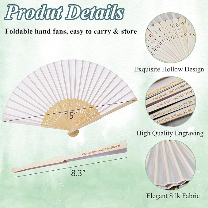 10 Pcs Personalized Cream Hand Fans for Wedding, Custom Engraved Silk Fans Folding Hand Fans, Summer Wedding Fans, Custom Wedding Party Favor Bridal Shower Gifts Baby Shower Favors