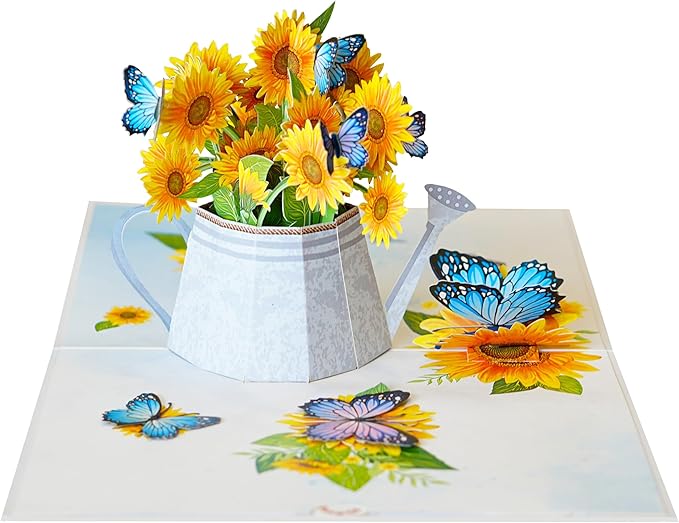 Sunflower Watering Can Get Well Soon Card, Sympathy Cards, Thinking of You Pop Up, Mothers Day Card, 6x8in 3D Birthday Cards for Women for Wife, Her, Sister, Grandma (Sunflower Watering Can).