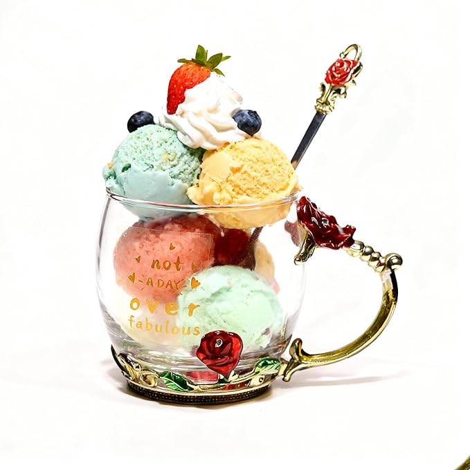 Christmas Gift Tea Cup Flower Glass Cup Unique Printing Coffee Cup, Birthday Gifts for Her Women Mom Friend Sister Coworker from Daughter Son (Best Ever)