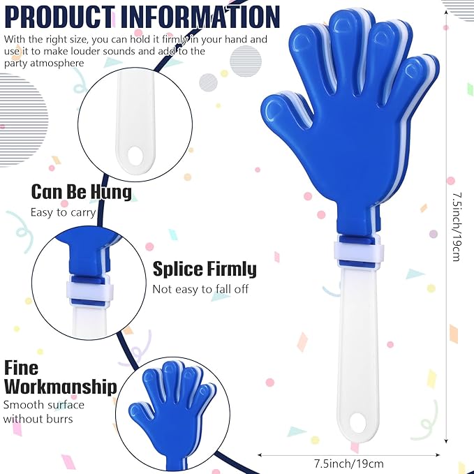 24 Pcs Hand Clappers 7.5 Inch Plastic Clappers Noisemakers Party Favors Clapping Noise Maker Birthdays Game Prizes Classroom Rewards Football Sporting Events Cheers Supplies (Blue,White)