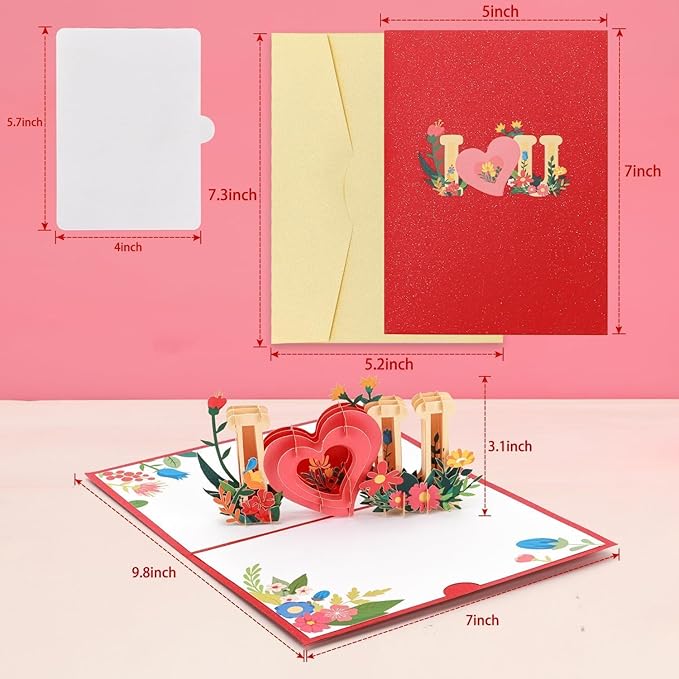 Pop Up Birthday Greeting Cards,I Love You 3D Cards for Birthday, Valentine's Day, Mother's,Father's Day, Anniversary, Husband, Wife, Mom, Dad, Boyfriend, Girlfriend, Romantic Gift (5" x 7")