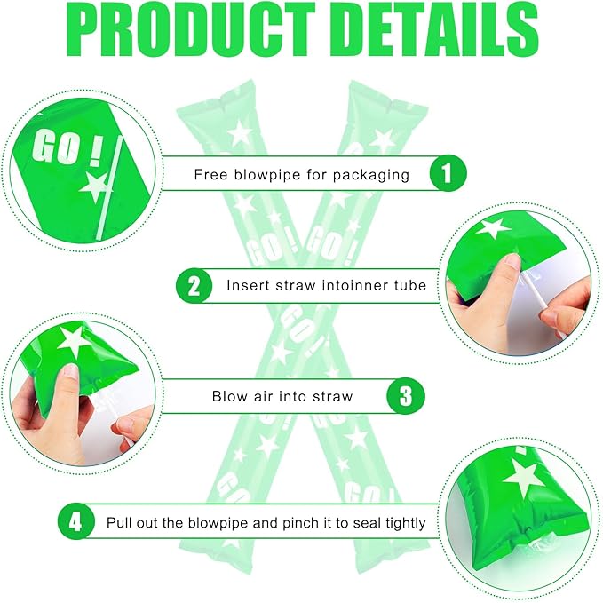 Hungdao 100 Pcs Thunder Sticks Spirit Boom Sticks Cheerleading Football Noise Makers Inflatable Noisemakers for Party Dance Basketball Sporting Event