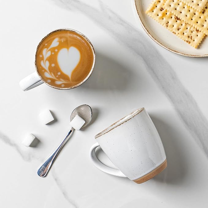 AmorArc 12oz Ceramic Coffee Mugs set of 4, Stylish Coffee Mugs with Rustic Terracotta Underside for Latte/Cappuccino/Milk/Cocoa, Dishwasher&Microwave Safe, White