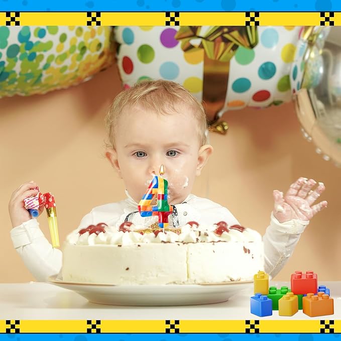 Building Block Themed Birthday Candle Number 4 Candle Birthday Party Decoration Cake Topper for Building Block Party Decoration Theme Parties Supplies (Number 4)
