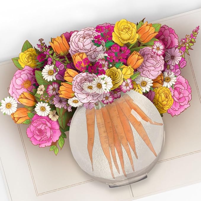Lovepop Everyday Pop-Up Card for Her and Him - 3D Greeting Cards for Boys, Girls, Men, Women - Blooming Carrot Bouquet - 5" x 7" Card - Blank Notecard & Envelope Included