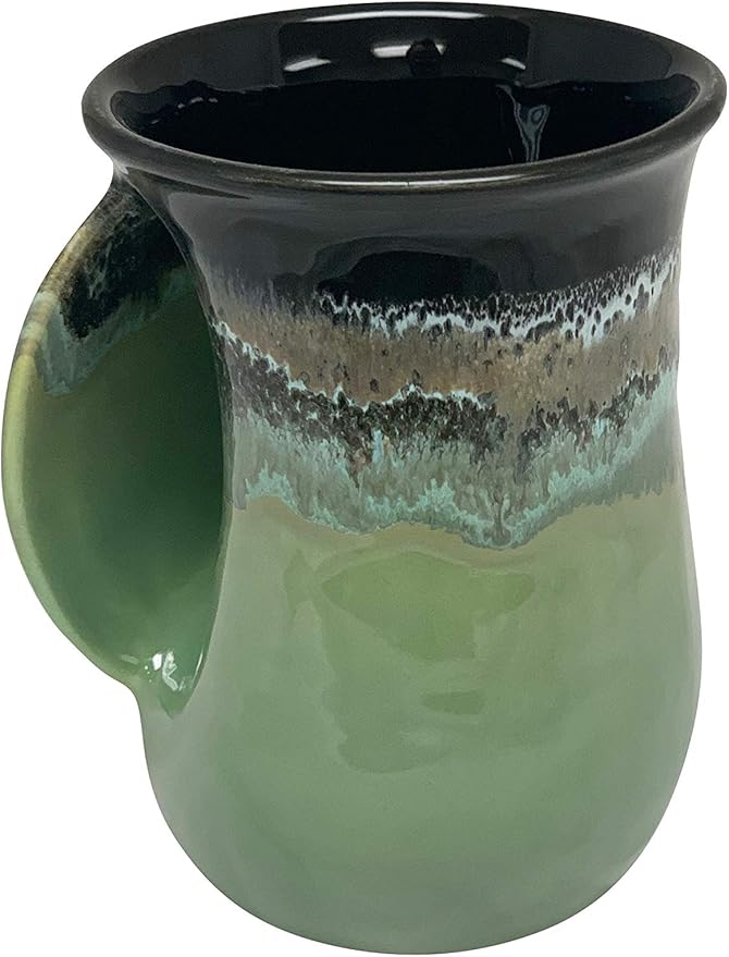 Clay in Motion Hand Warmer Coffee Mug – Handmade Coffee Mug With Comfortable Handle Contoured Pocket Hand Warming Ceramic Coffee Mug – Proudly Made in USA – Left Handed – 14 Oz - Midnight Prairie