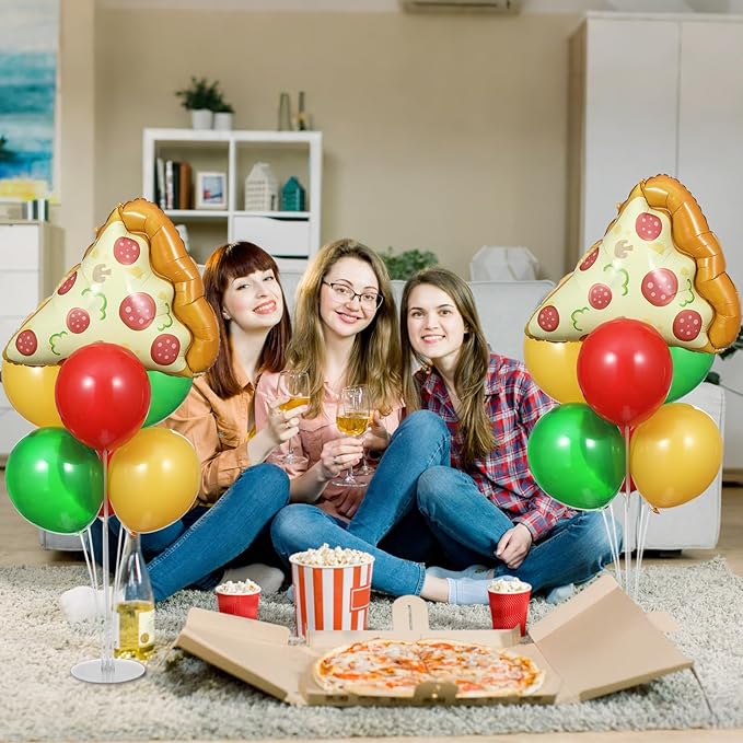 Pizzas Party Balloons Stand Kit 2 Sets with 2 Pizzas Slice Foil Balloons Pizza Themed Birthday Balloon Centerpiece for Tables for Picnic Pizza Party Supplies Baby Shower Picnic Themed Decorations