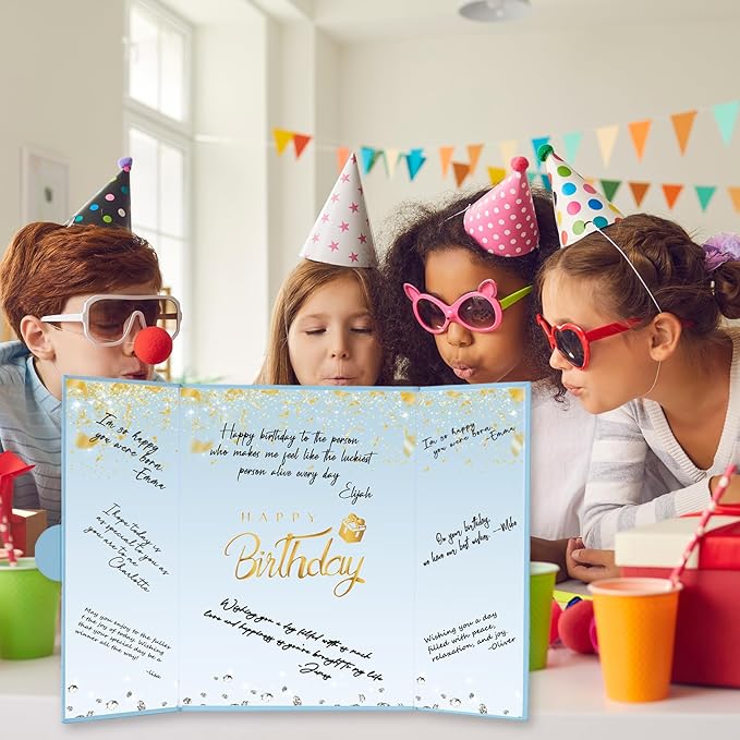 Crenics Birthday Decorations for Women or Men, Dusty Blue and Gold Birthday Guest Sign in Book Alternative, Happy Birthday Signature Book 18" x 12", Awesome Birthday Gifts for Girls Boys