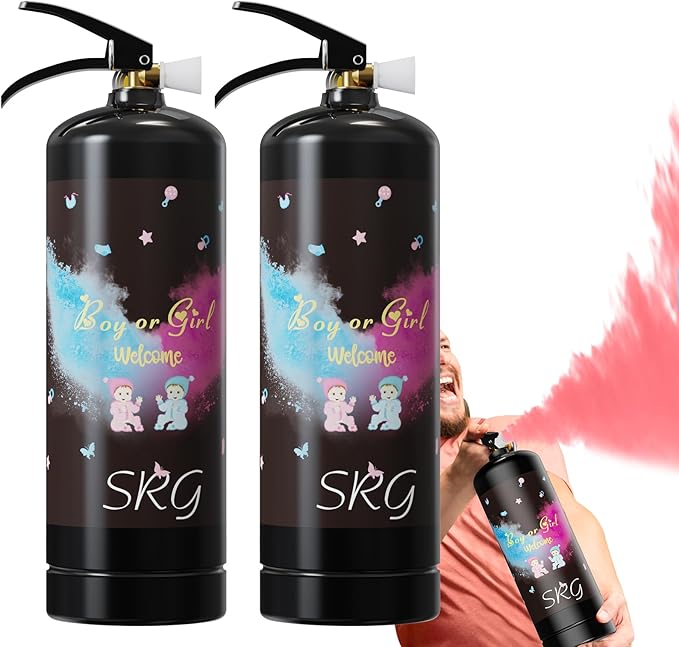 SRG Giant Gender Reveal Fire Extinguisher Color Blaster | 2 Packs Baby Girl Pink Gender Reveal Extinguisher | Pink Smoke for Gender Reveal Party & Ideas - Blasts 20+ Feet (Pink)