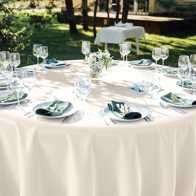 6Pcs 84Inch Beige Tablecloths for Round Tables,Disposable Plastic Ivory Table Cloth,Waterproof Cream Table Cover for Birthdays Weddings Anniversary Party Decorations
