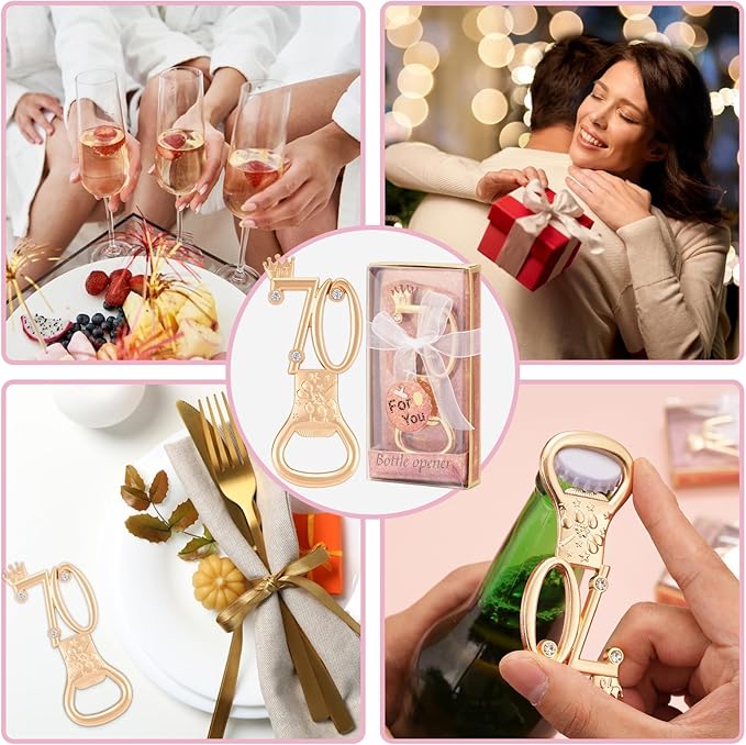 70th Birthday Party Favors - 12 Pack Rose Gold Bottle Opener Set, Wedding Souvenirs, Theme Party Supplies with Gift Box