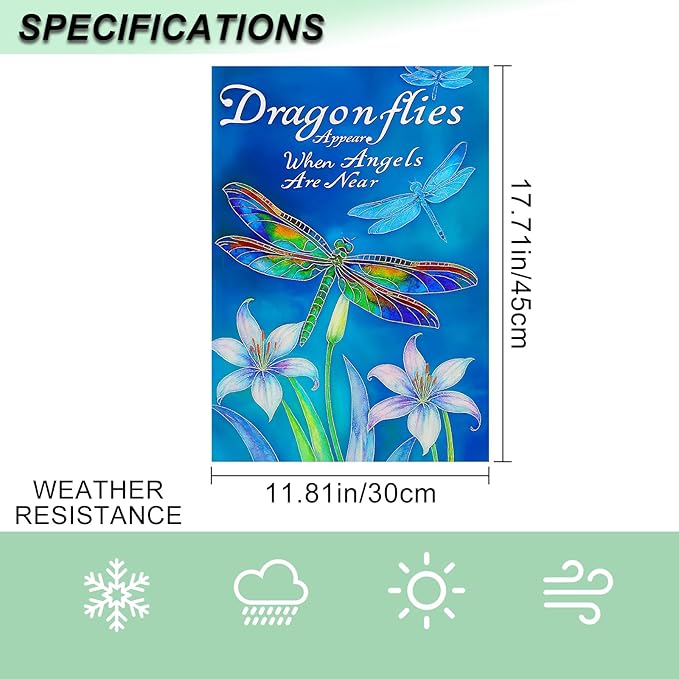 IVN Dragonfly Garden Flag 12x18 Inch Double Sided Blue Flower Outdoor Yard Flag for Home Front Door Lawn Porch Nature Decor