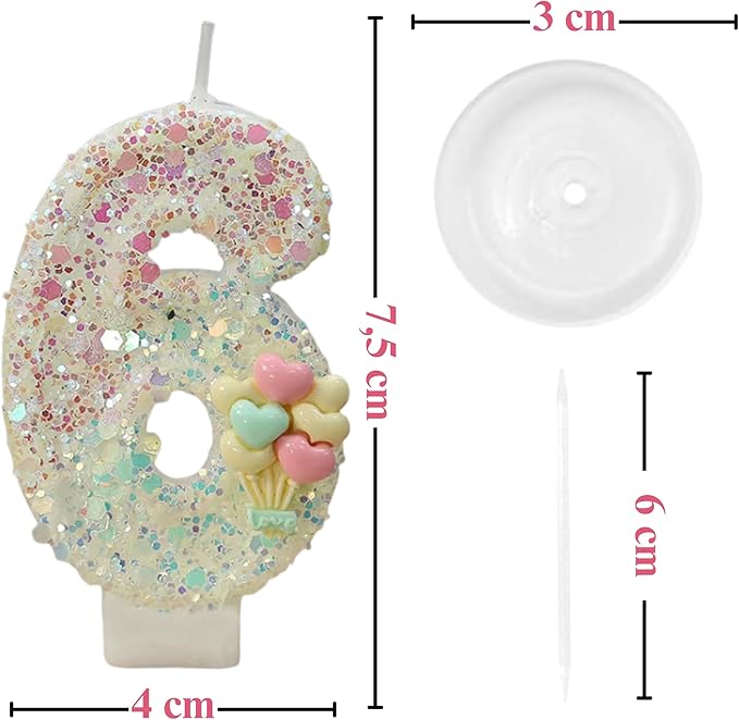 by Tugba Aydan - 6 Number Birthday Candles – 24 Piece Cake Decoration Kit with Number Candle – Party Supplies for Kids Sixth Birthday Celebration