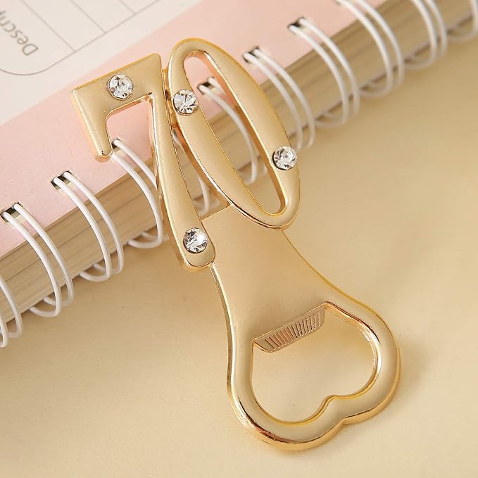 24 pcs gold themed 70th birthday bottle openers favored for 70th anniversary wedding party gifts, 70 birthday party souvenirs or party decorations (Gold, 70 style)