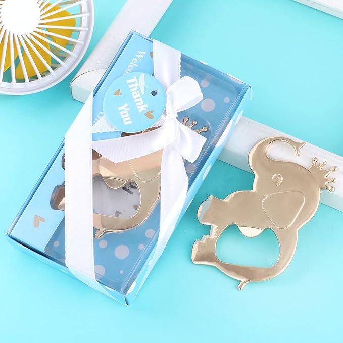 16PCS Baby Shower Party Favor for Guests Crown Elephant Bottle Opener Baby Shower Return Gifts Baby Baptism Birthday Party Decor Gender Reveal Party Supplies (Blue Crown Elephant, 16)