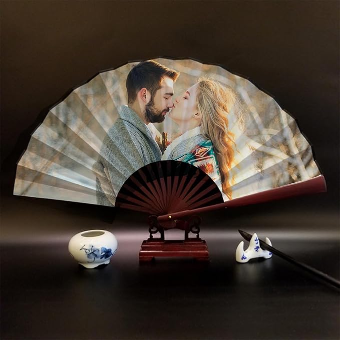 WERWAES 24Pcs Personalized Folding Fan with Custom Photo Hand Held Fans Foldable for Wedding Dancing Saloon Cosplay Party Props Decorative Folding Fans
