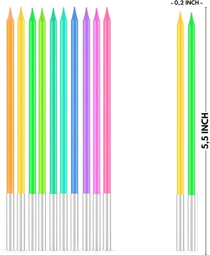 by Tugba Aydan - Rainbow Birthday Candles - 24 Count Long Thin Rainbow Birthday Candles for Cake, Metallic Cake Candle for Birthday, Party Candles