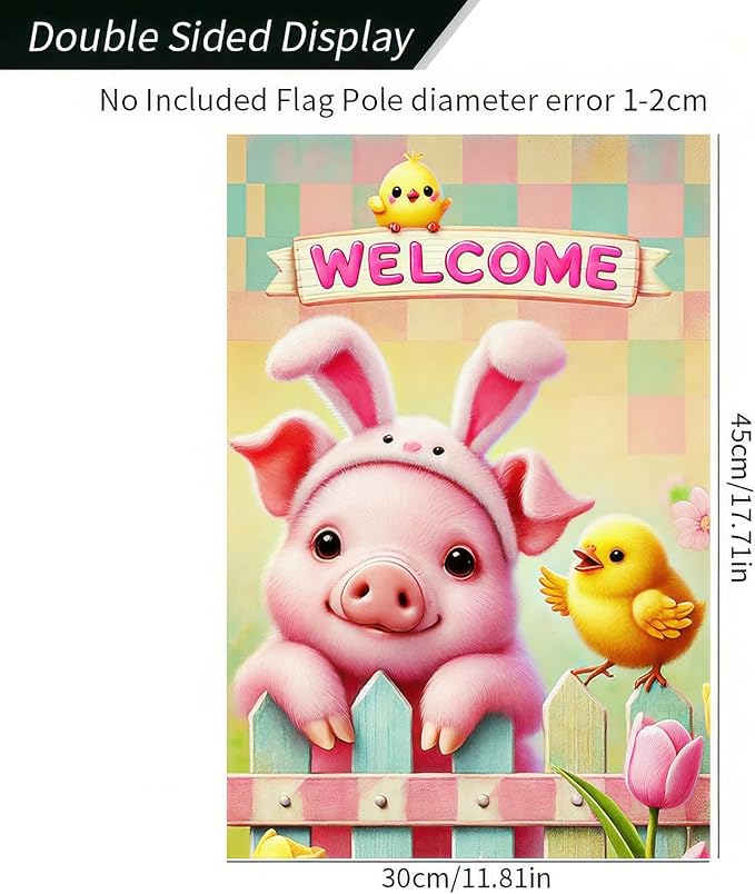BlissYard Spring Garden Flags 12x18 Double Sided Adorable Piglet and Chick Welcome Garden Decor Banner Spring Decorations Springs Garden Flags For Outside Front Porch Decor Outdoor Decoration