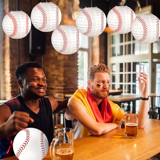 10 Pack Baseball Paper Lanterns Decorations 8 Inch Sport Hanging Paper Lanterns Party Favor Table Centerpiece for Sport Themed Birthday Bar Game World Baseball Classic Party Ceiling Decoration