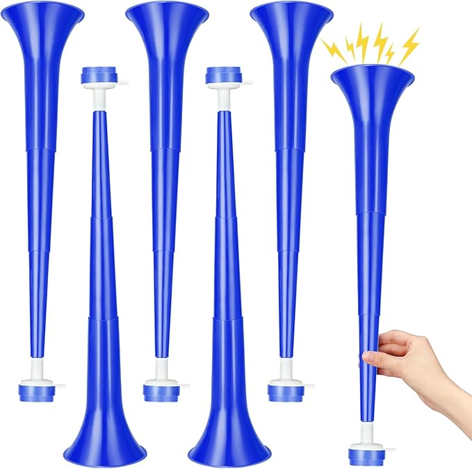 6 Pcs Stadium Horn for Adult, 21 Inch Vuvuzela Plastic Collapsible Cheering Trumpets for Sporting Events Football Carnival Party, Blue
