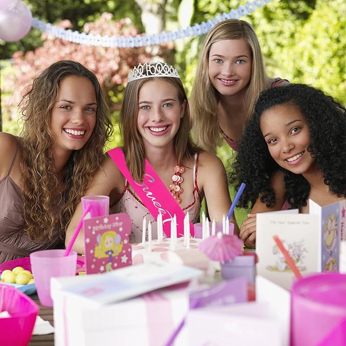 Casoty Sweet 16 Birthday Sash and Tiara, 16th Birthday Decorations for Girls, 16th Birthday Crown and Sash Set, Sweet 16 Party Supplies for Girls, Gifts for Her