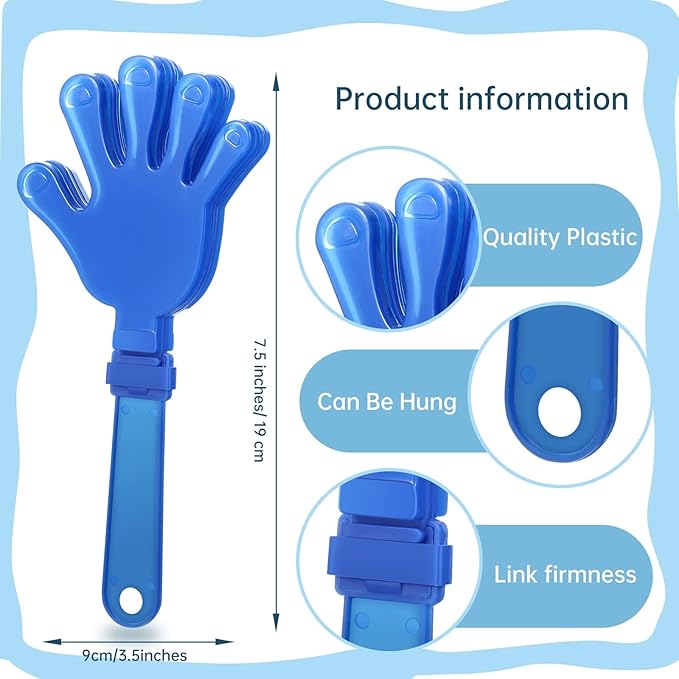 120 Pcs Royal Blue Hand Clappers 7.5 Inch Clappers Noisemakers Noise Makers Party Favors Plastic Clapper Sporting Events Cheers Ball Dance Basketball Football Noisemakers （Royal Blue）