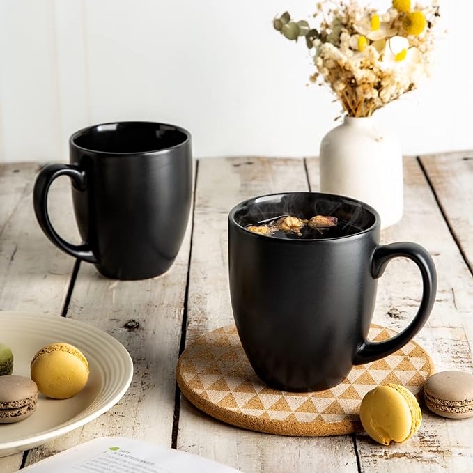 AmorArc 12oz Coffee Mugs Set of 6, Large Coffee Mugs for Men Women Dad Mom, Ceramic Coffee Cups with Large Handle for Tea/Latte/Cappuccino/Cocoa. Dishwasher&Microwave Safe, Matte Black