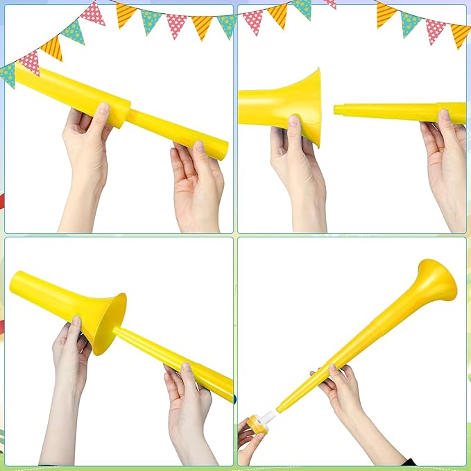 6 Pcs Stadium Horn for Adult, 21 Inch Vuvuzela Plastic Collapsible Cheering Trumpets for Sporting Events Football Carnival Party Supplies, Yellow