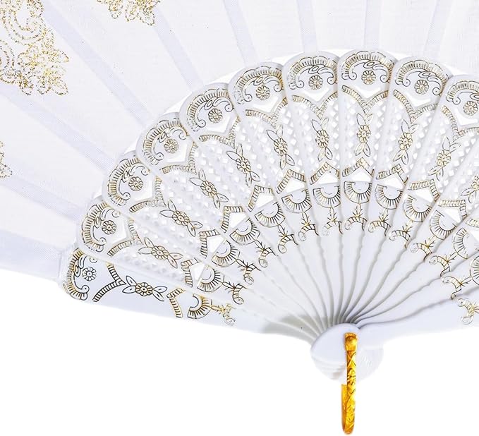 QIRMIZI 30 Pack Folding Handheld Fans,Silk Spanish Fan, Perfect for Weddings, Parties, and Dancing,White