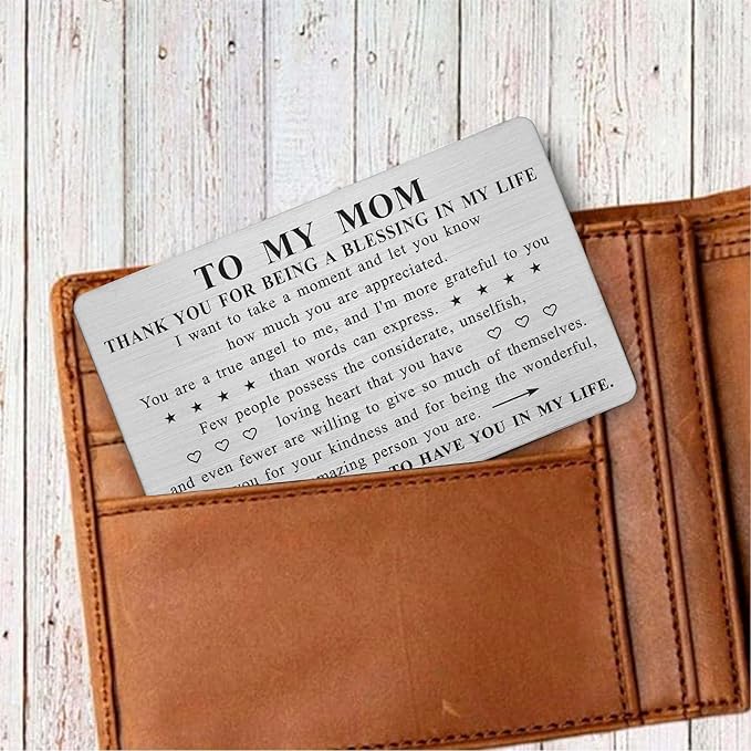 ABNTY Mothers Day Gifts for Mom, Thank You Mom Gifts, Mom Appreciation Card, Stainless Steel Engraved Wallet Insert