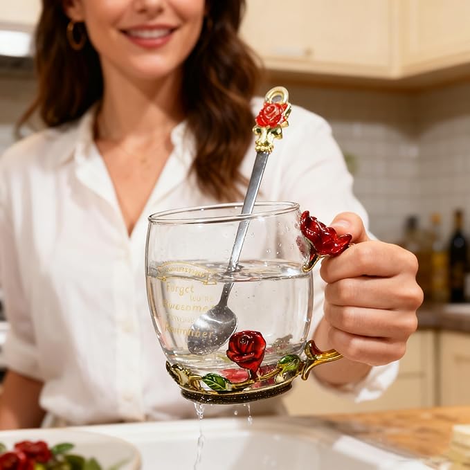 Christmas Gifts for Women Mom Flower Decor Glass Tea Cup Thoughtful Gift for Her from Daughter Son, Ideal Friendship Gift for Female Coworker (Awesome)