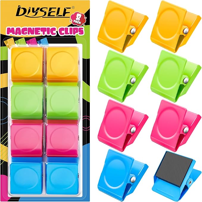 8 Pack Fridge Magnet, Magnetic Clips Heavy Duty for Whiteboard, Refrigerator Magnets Decorative Clips, Cute Clip Magnets for Classroom, School, Strong Locker Magnets Clips for Girls, Boys, Adults