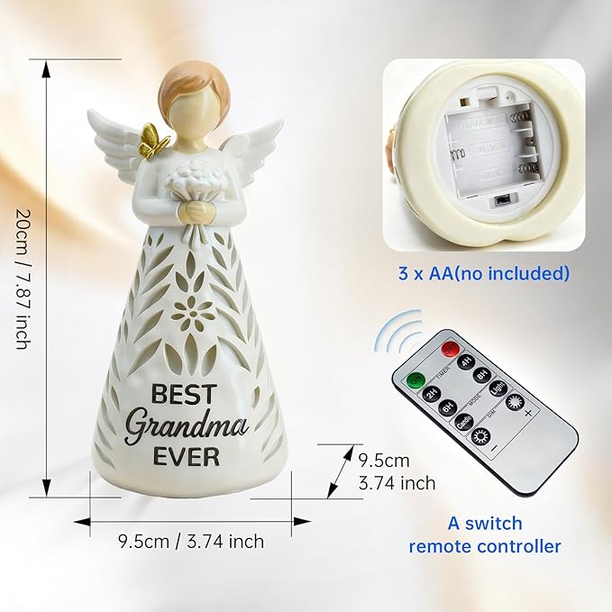 Great Grandma Birthday Gifts - Best Grandma Ever Figurines Lights with Remote, Grandmother Angel Figurine Gift Ideas for Christmas Mothers Day from Granddaughter Grandkids (No batteries included)