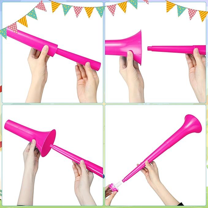 6 Pcs Stadium Horn for Adult, 21 Inch Vuvuzela Plastic Collapsible Cheering Trumpets for Sporting Events Football Carnival Party Supplies, Rose Red