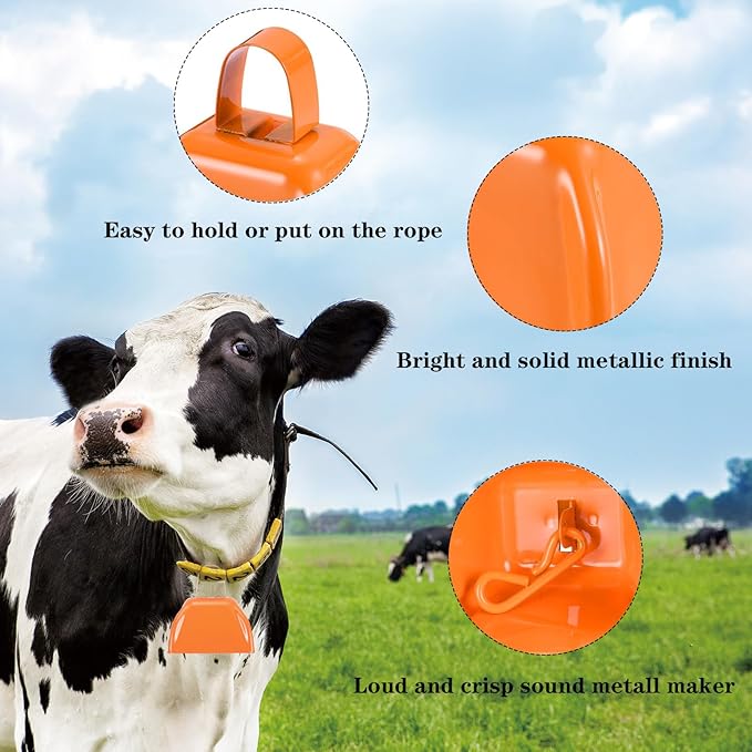 3Inch Cowbells for Sporting Events,12Pcs Metal Cow Bells Bulk Loud Noise Makers Cow Bell with Handle for Cheering Football Games Spirit Marathon Weddings Party Noisemakers, Orange