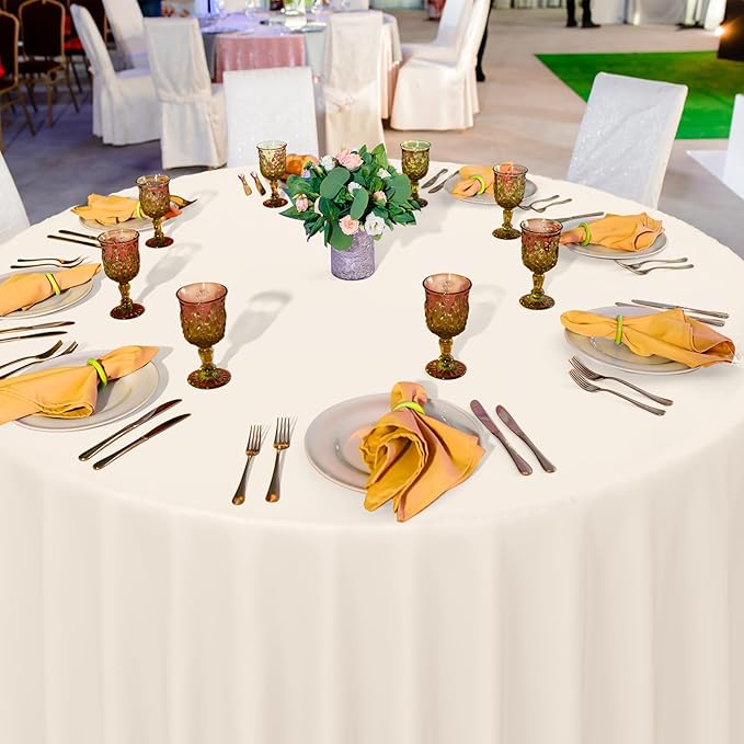 6Pcs 84Inch Beige Tablecloths for Round Tables,Disposable Plastic Ivory Table Cloth,Waterproof Cream Table Cover for Birthdays Weddings Anniversary Party Decorations