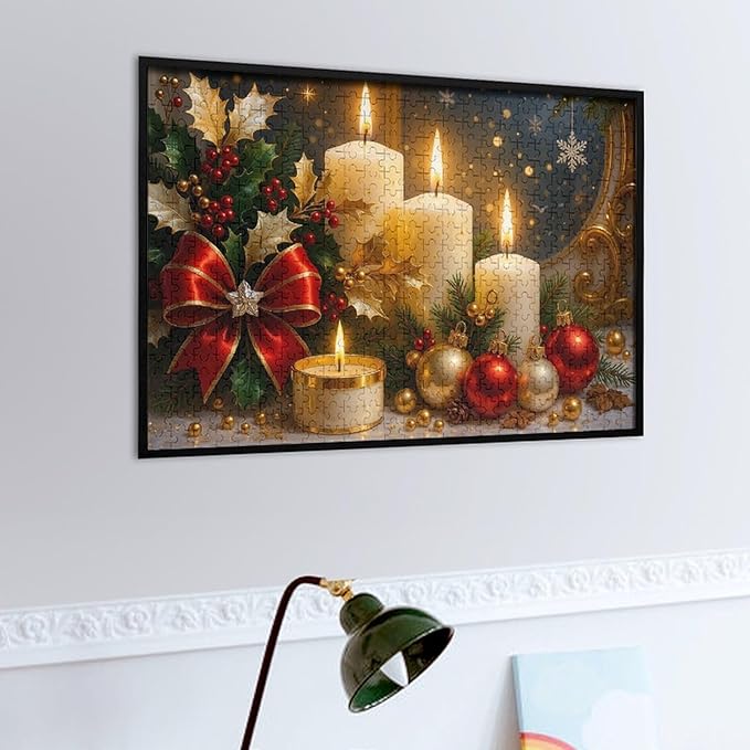 The Burning Christmas Candles 1000-Piece Wooden Jigsaw Puzzle, Cozy Holiday Decor, Winter Relaxation Activity, Mindful Puzzle Challenge, Family Fun, Indoor Entertainment, Gift Idea