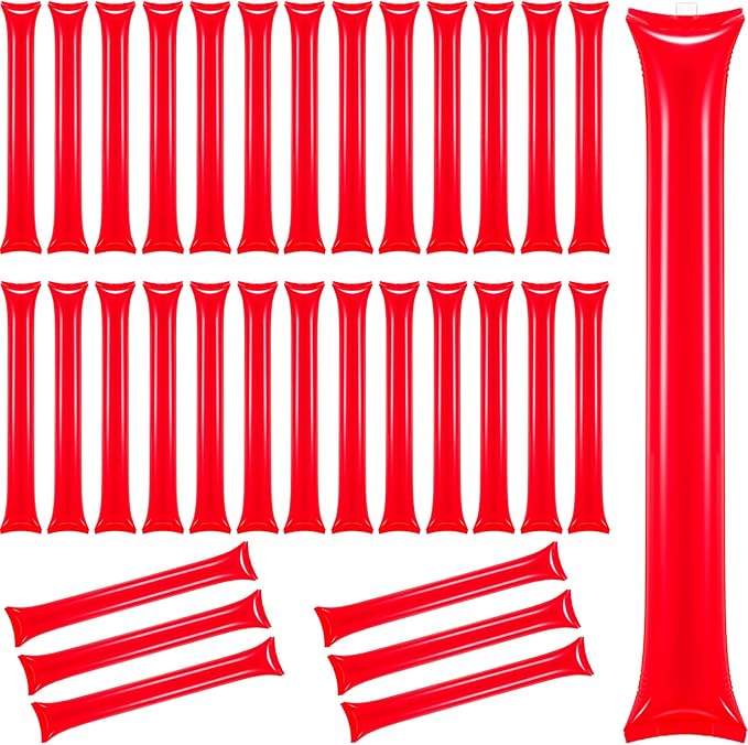 Chivao 120 Pcs Thunder Sticks Thicken Plastic Cheering Sticks Team Inflatable Noise Makers Cheerleading Sticks for Sporting Cheers Spirit Basketball Football Dance Halloween Party(Red)
