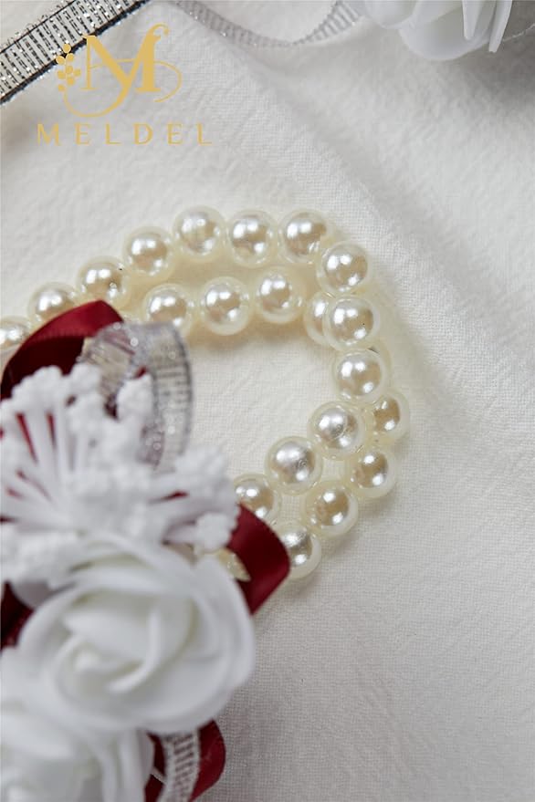 Meldel Wine Red Wrist Corsage for Prom, 6pcs Burgundy Rose Wrist Corsages for Wedding Bridal Bridesmaid Girl Women, Hand Flower for Wedding Party Homecoming Ceremony Anniversary Prom Flower Corsages