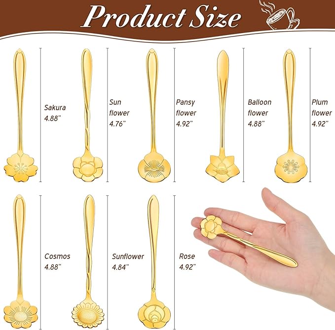 Eboot 80 Pcs Gold Flower Teaspoon Stainless Steel Tea Party Spoons Mini Cute Teaspoon for Stirring Coffee Sugar Drink Demitasse Kitchen Bar Tableware Party Favors Decorations