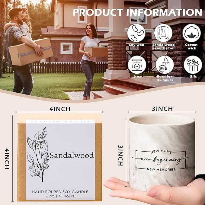 FreeJac House Warming Gifts New Home Housewarming Gift for Women Men Friend - New Home Gift Ideas New Homeowner Gifts House Warming Decoration Party Decor Ceramics Sandalwood Scented Candle 6oz