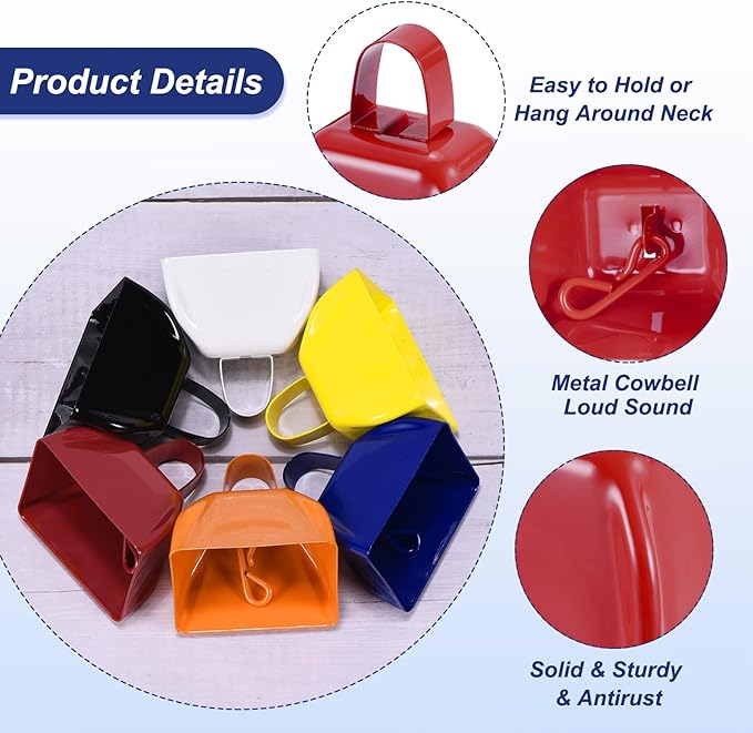PATIKIL 16pcs Cow Bells for Football Games, 3inch Cowbells for Sporting Events Bulk Loud Noise Makers Metal Cow Bell with Handle for Cheering Competition Marathon Wedding, Red