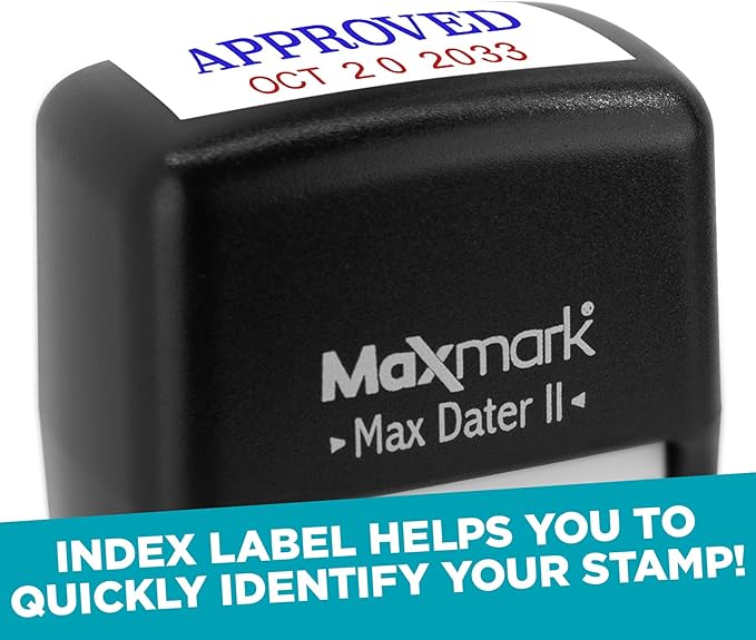 MaxMark Self-Inking Rubber Date Office Stamp with Paid Phrase Blue Ink & Date RED Ink (Max Dater II), 12-Year Band