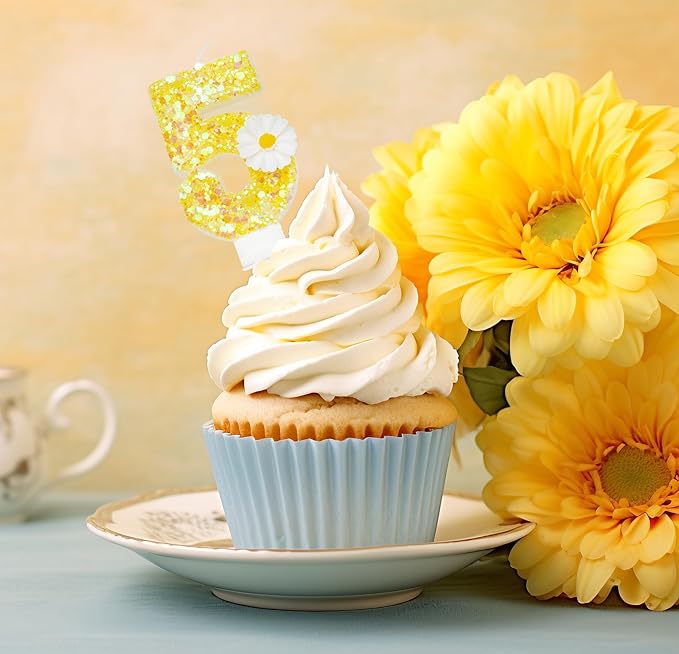 Birthday Candle 4, Yellow Flower Number 4 Candle for Cake Theme Party Supplies
