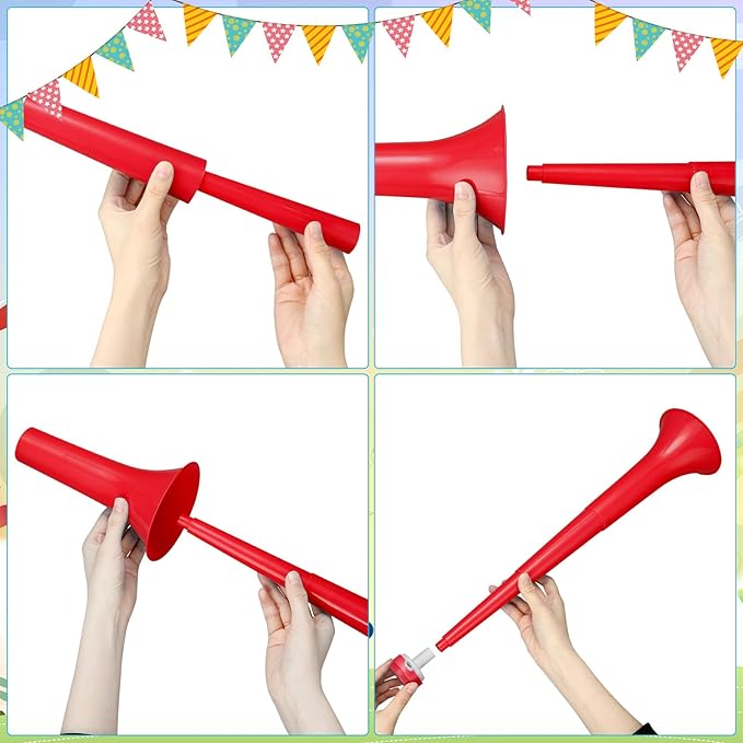 6 Pcs Stadium Horn for Adult, 21 Inch Vuvuzela Plastic Collapsible Cheering Trumpets for Sporting Events Football Carnival Party, Red