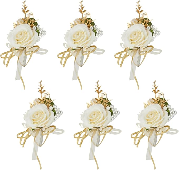 Meldel Champagne Boutonniere for Men Wedding, Set of 6, Groom and Best Man Boutonniere for Wedding Ceremony Anniversary, Formal Dinner Party and Rustic Fall Wedding Prom